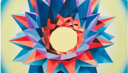 Mary Anna Pomonis, Penthesilea’s Crown, Acrylic on canvas over shaped panel, 39.5 x 39.5 inches, 2025. Photo: Yubo Dong