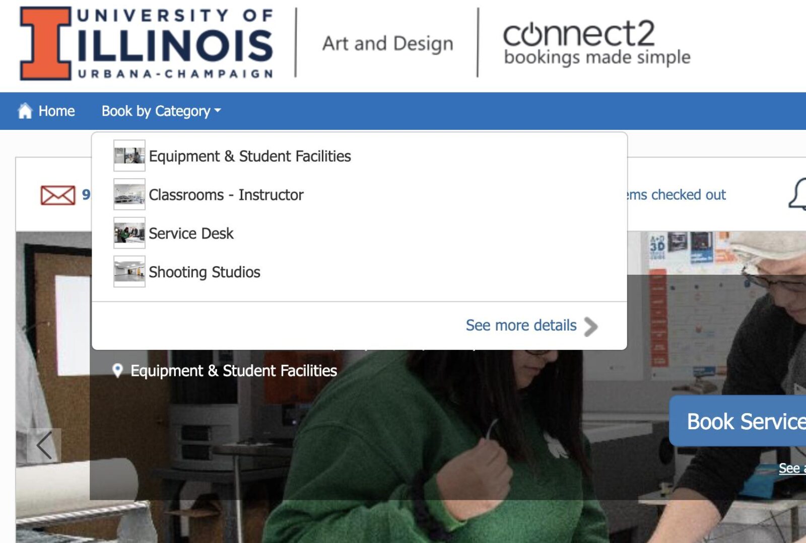 screenshot of webpage with user selecting classrooms from menu