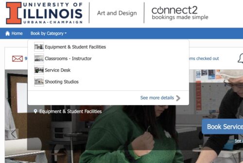 screenshot of webpage with user selecting classrooms from menu