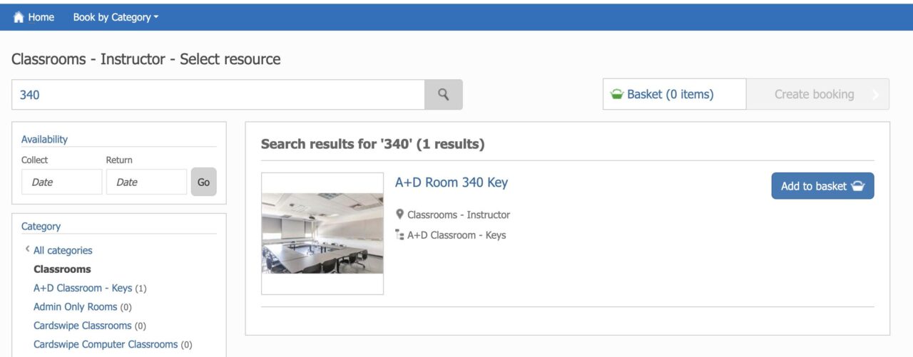 screenshot of classroom search