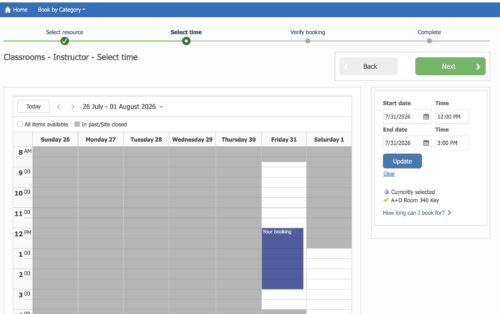 screenshot of selecting date/time