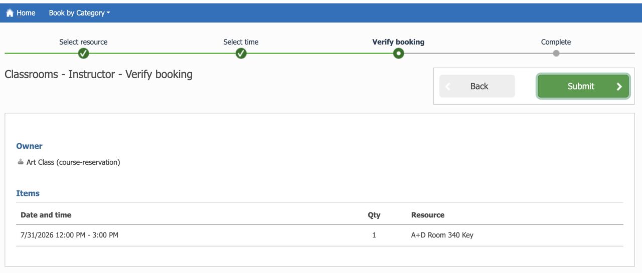 verify booking page