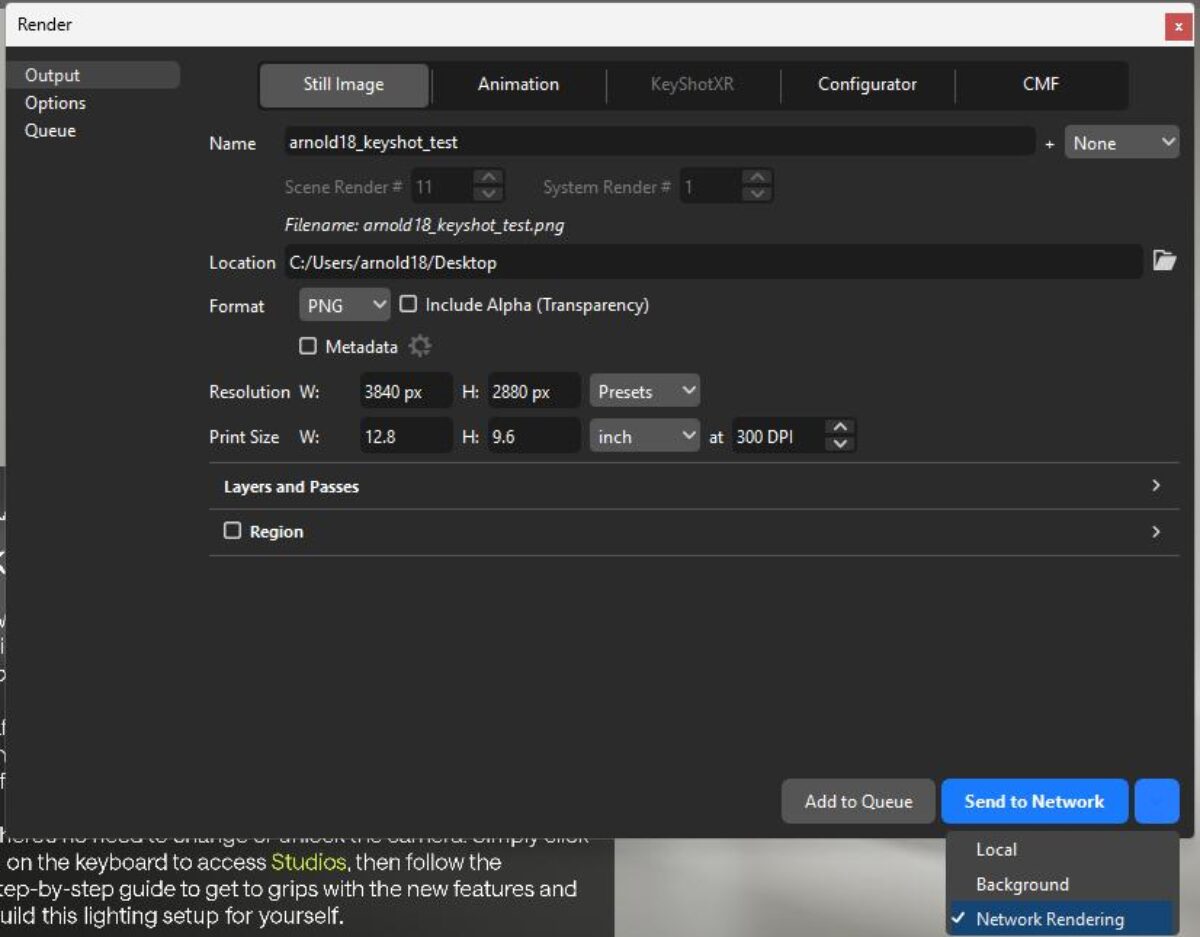 Render Options Menu