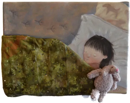 painting of young girl with doll