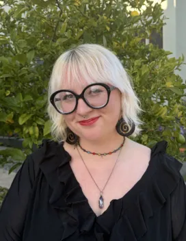 young woman with glasses