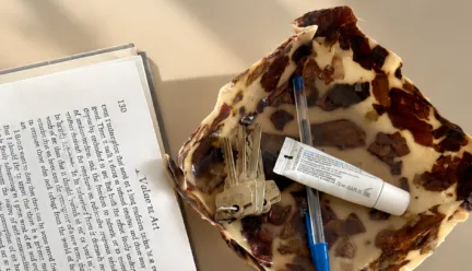 key bowl and bookmark