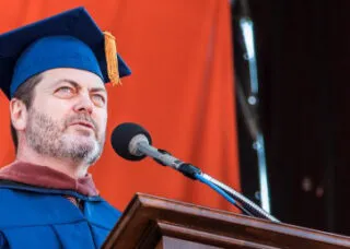 Nick Offerman speaking at commencement