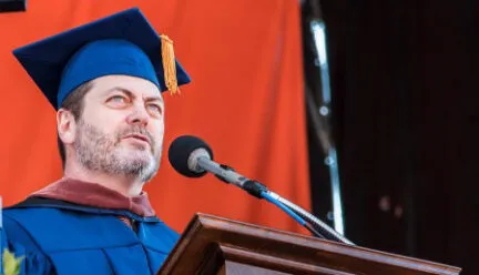 Nick Offerman speaking at commencement