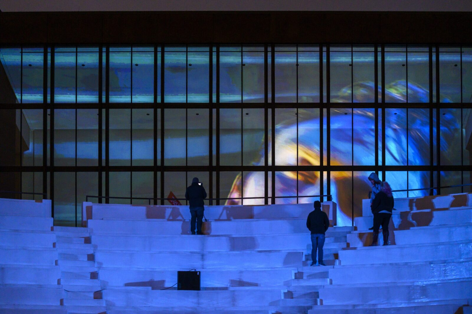 Exterior of Krannert Center with movie projection
