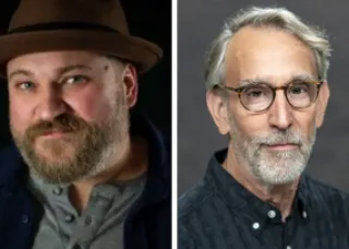 2 headshots: one has a person wearing a brown hat and a beard, another has a person wearing glasses and beard