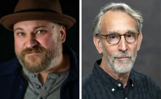 2 headshots: one has a person wearing a brown hat and a beard, another has a person wearing glasses and beard