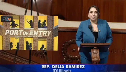 congresswoman ramirez speaks at a podium