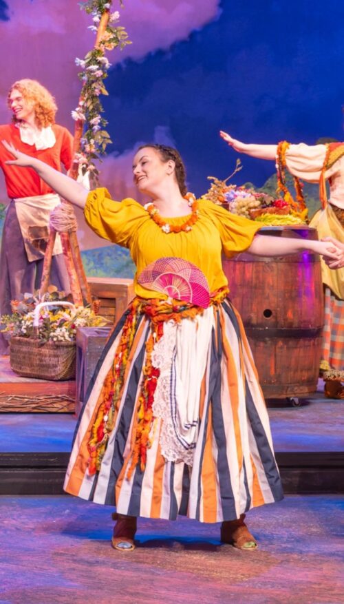 a person in a dress with arms outstretched