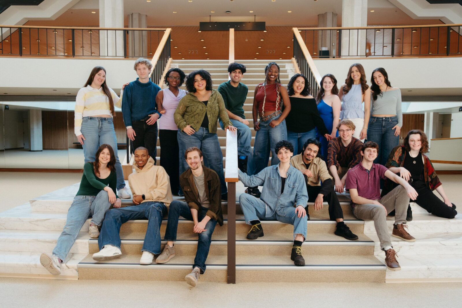 many people gathered on a staircase