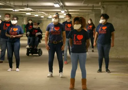 Black Chorus rehearsing in parking garage of KCPA.