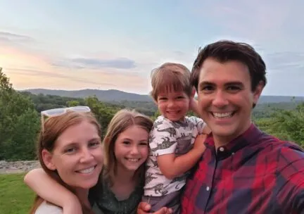 Jen and Drew Awsumb with their two children at Shawnee National Forest in Southern Illinois.