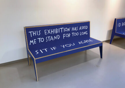 Shannon Finnegan, Do you want us here or not?, 2018. MDO, paint. Courtesy of the artist.