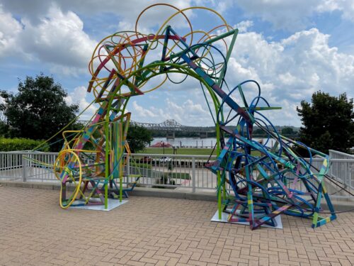 Colorful sculpture outside in Peoria, IL