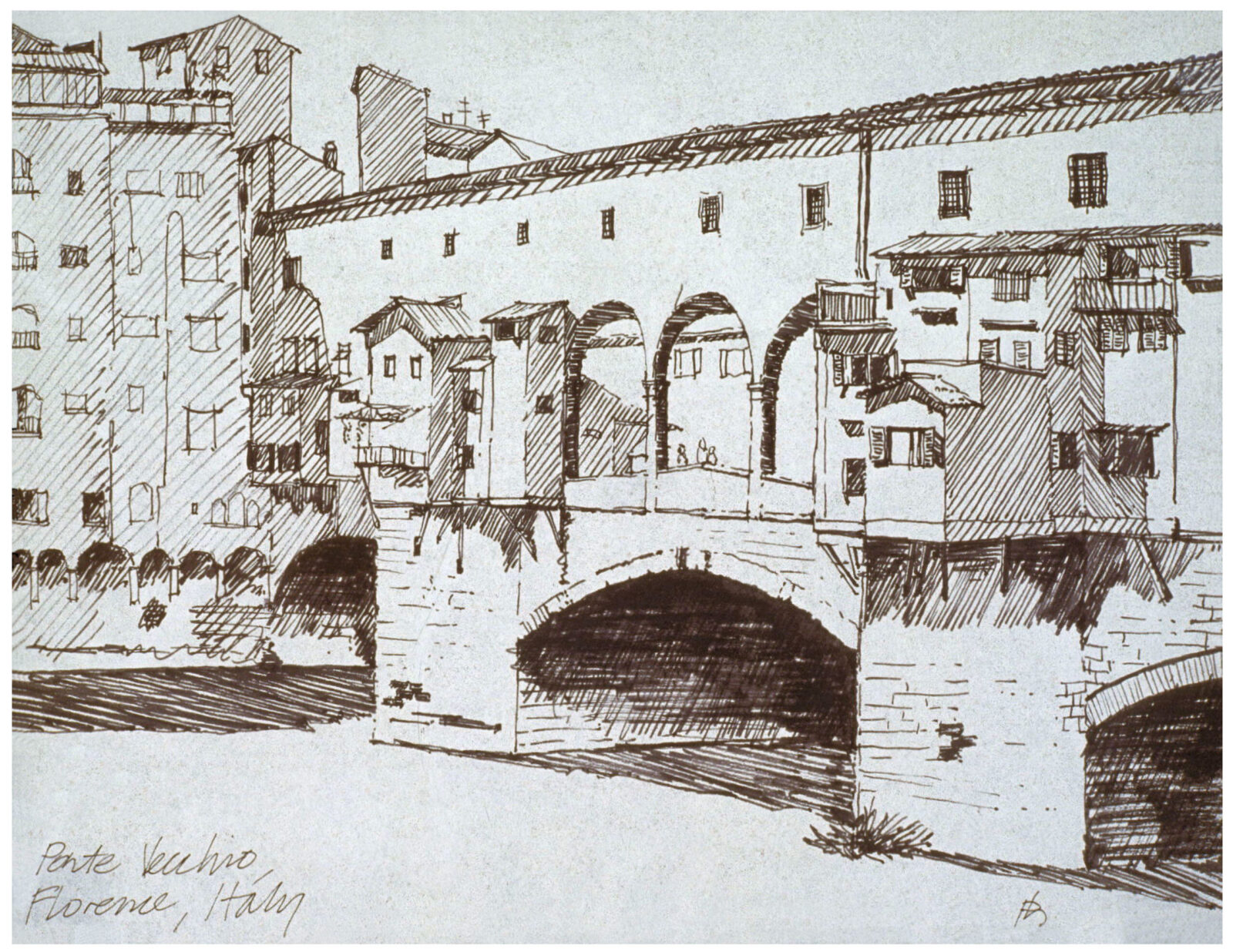Patrick Hill's sketch of the Ponte Vecchio, Florence, Italy (1969)