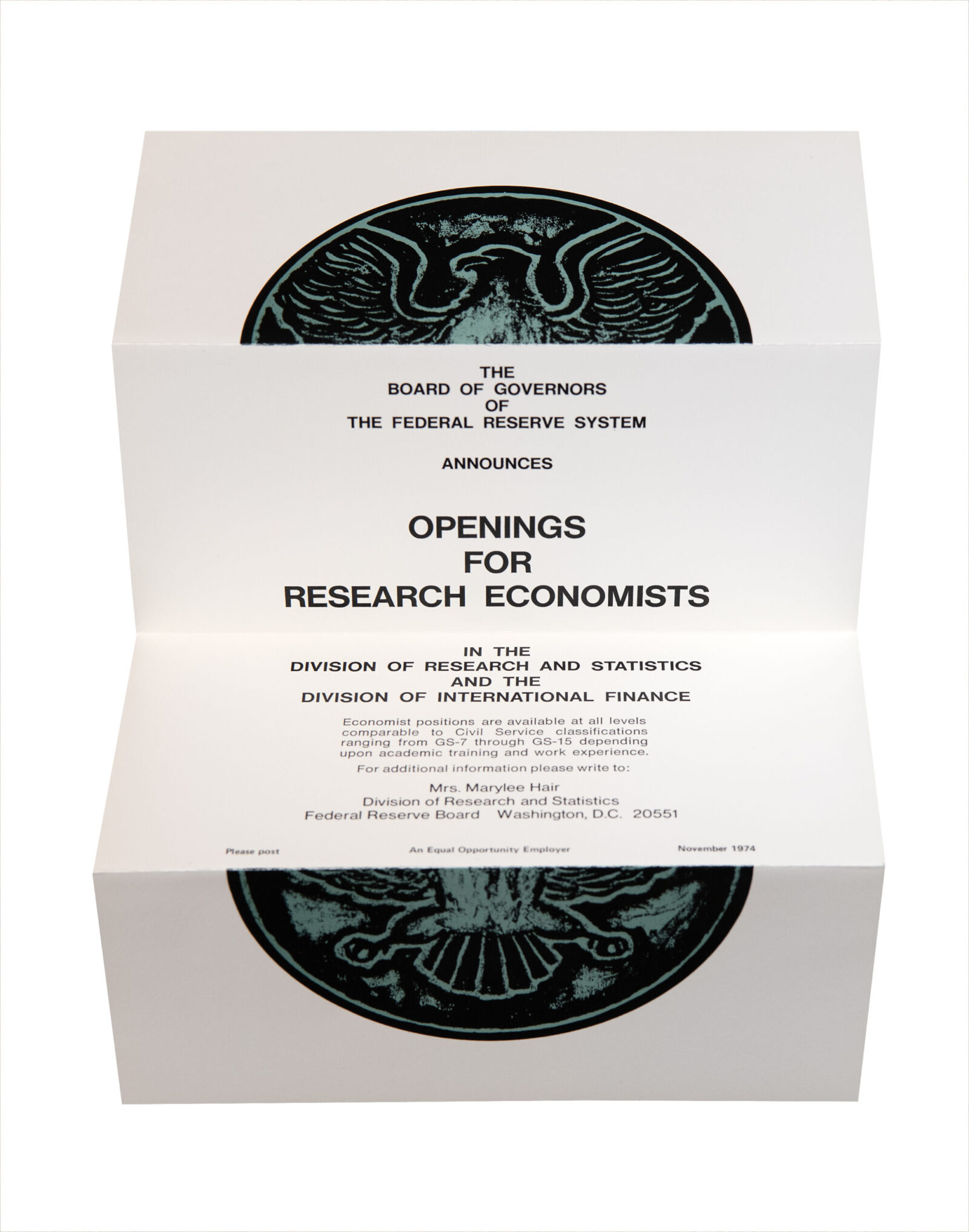 Recruitment piece for the Federal Reserve Board designed by Huber