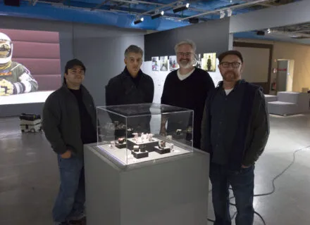 Matt Zywica, Mark Baskinger, Mark Rooker, and Dylan Vitone at the installation at Centre Pompidou