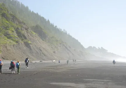 students walking along lost coast