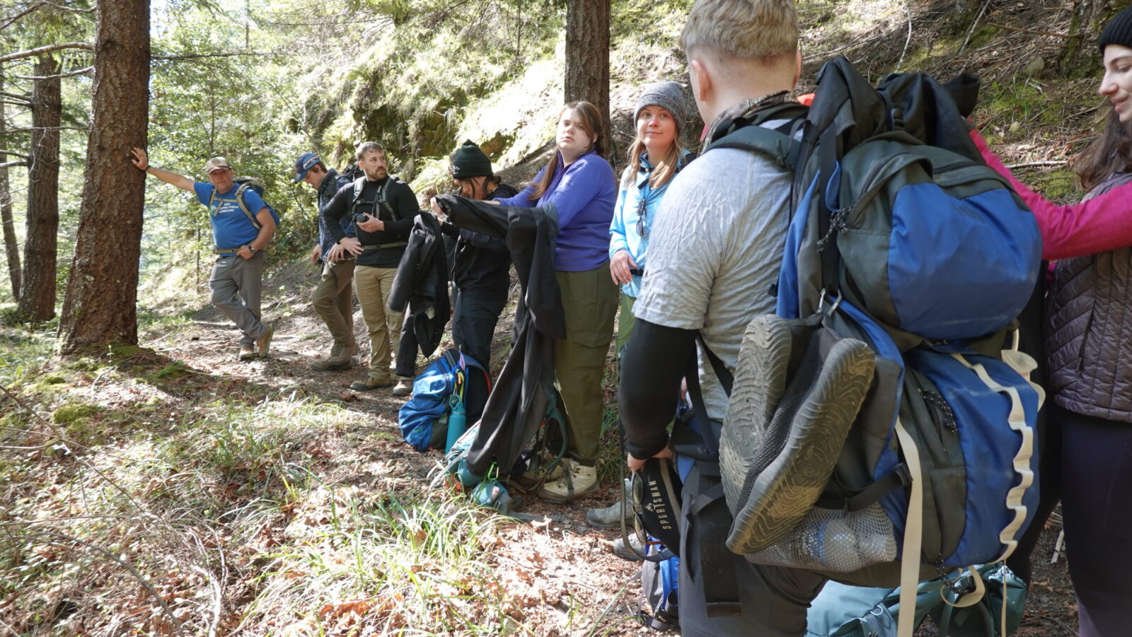 students hiking