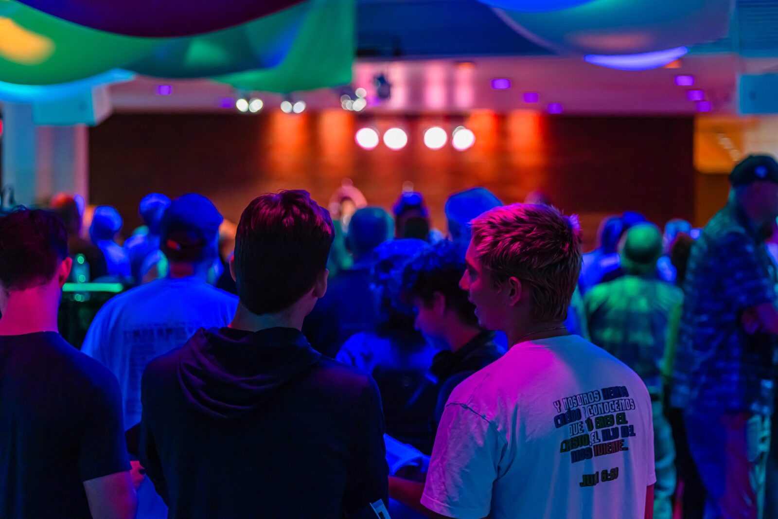 People listening to music and talking