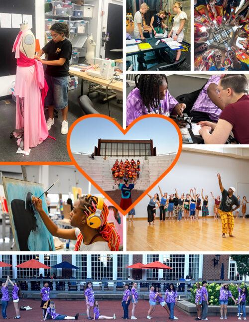 collage of students making art