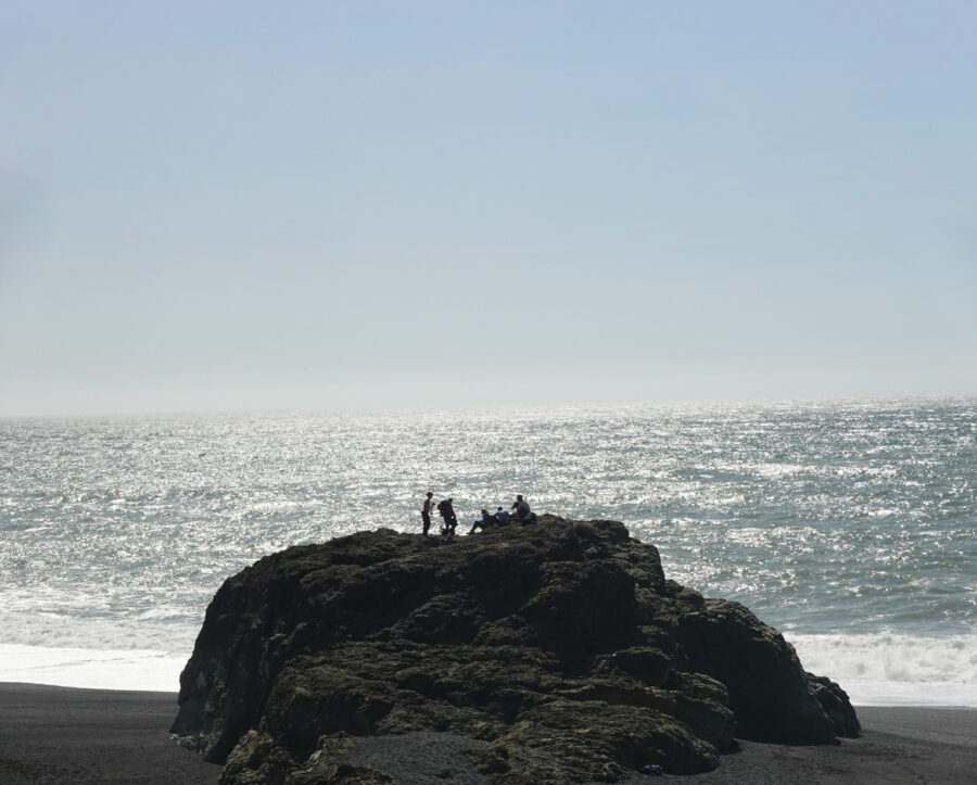 students standing on rock